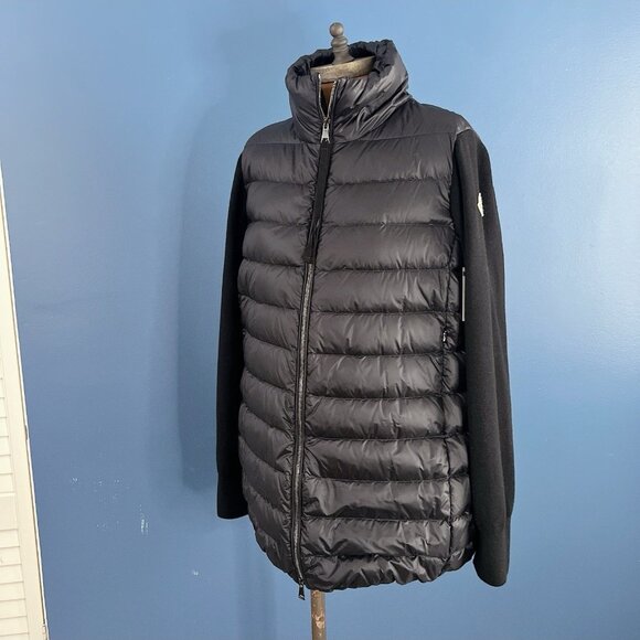 Moncler MAGLIONE Tricot Wool Knit & Quilted Down Cardigan Black Coat Women Large - Picture 2 of 11
